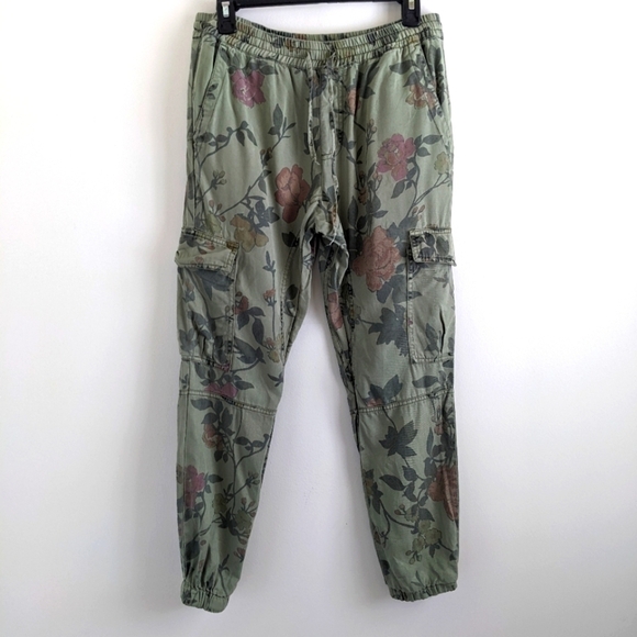 PAM & Gela Olive Green Cargo Joggers with Floral Print S - Picture 1 of 12